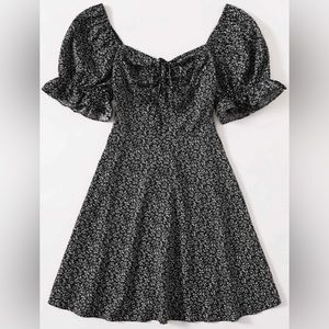 Puff Sleeve Drawstring Allover Print Milkmaid Dress